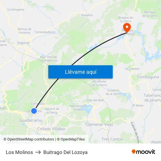 Los Molinos to Buitrago Del Lozoya map