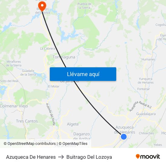 Azuqueca De Henares to Buitrago Del Lozoya map
