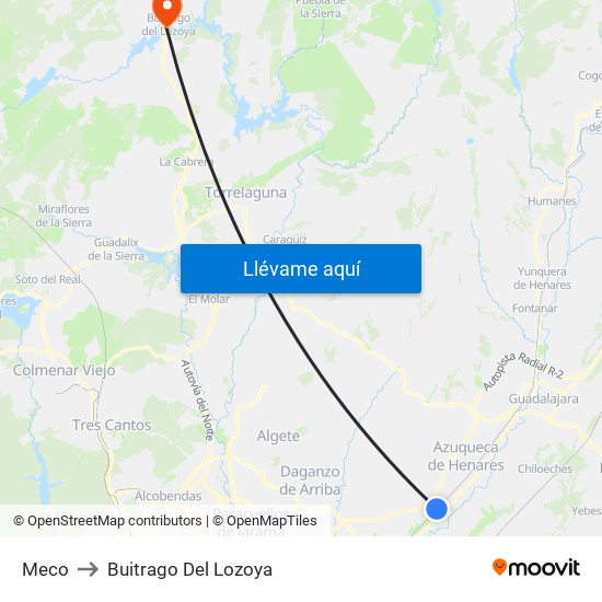 Meco to Buitrago Del Lozoya map