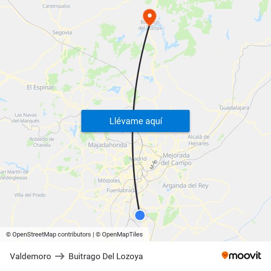Valdemoro to Buitrago Del Lozoya map