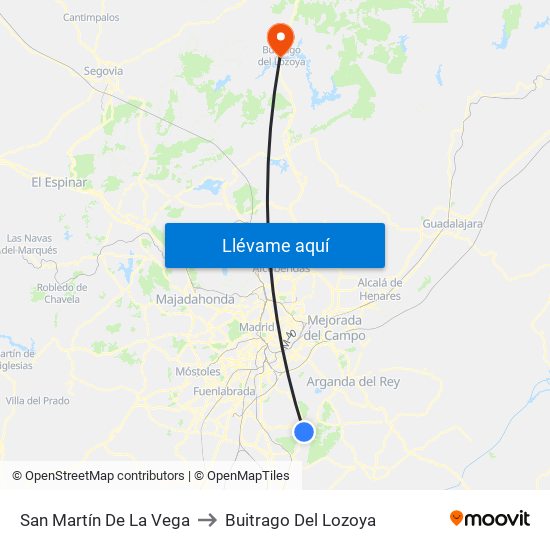 San Martín De La Vega to Buitrago Del Lozoya map