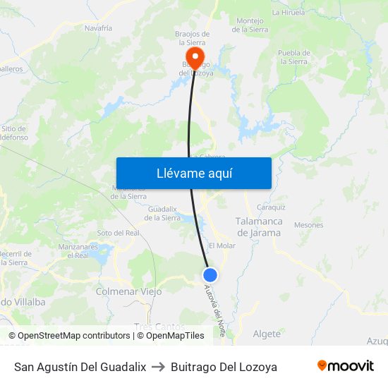 San Agustín Del Guadalix to Buitrago Del Lozoya map