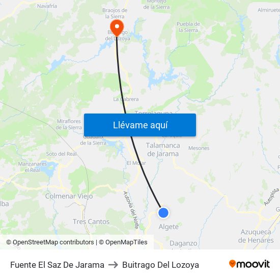 Fuente El Saz De Jarama to Buitrago Del Lozoya map
