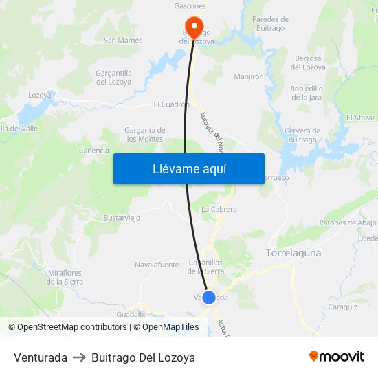 Venturada to Buitrago Del Lozoya map