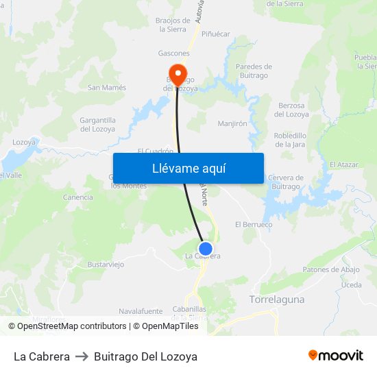 La Cabrera to Buitrago Del Lozoya map
