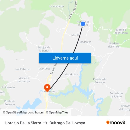 Horcajo De La Sierra to Buitrago Del Lozoya map