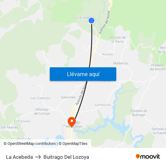La Acebeda to Buitrago Del Lozoya map