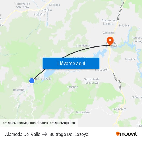 Alameda Del Valle to Buitrago Del Lozoya map