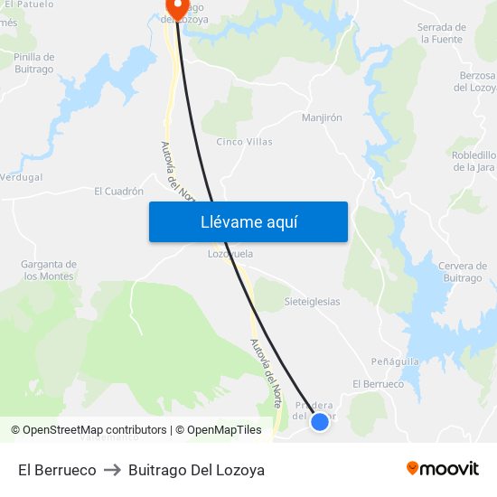El Berrueco to Buitrago Del Lozoya map
