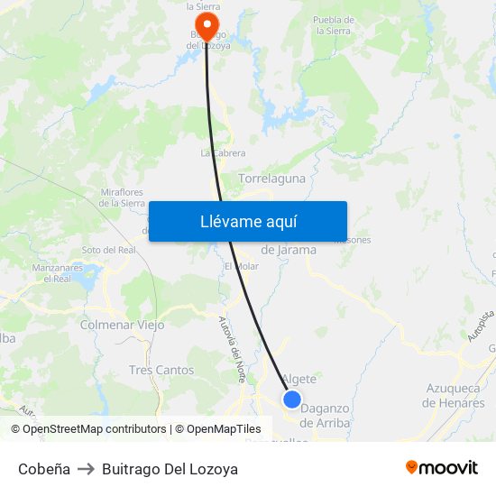 Cobeña to Buitrago Del Lozoya map