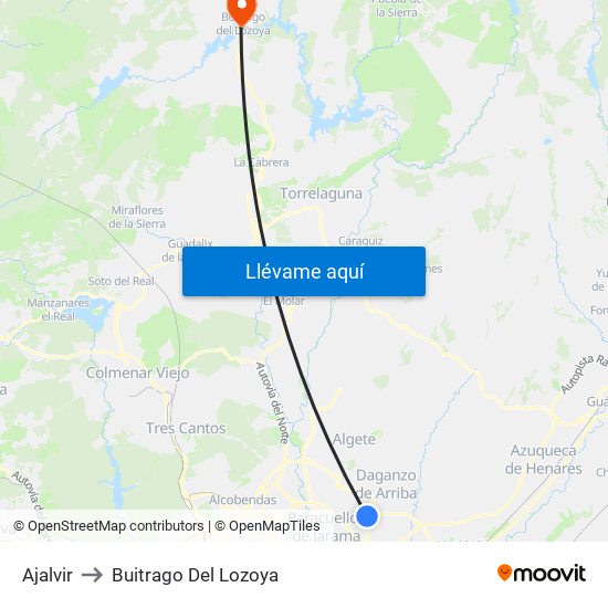 Ajalvir to Buitrago Del Lozoya map