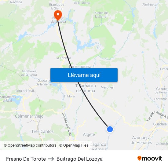 Fresno De Torote to Buitrago Del Lozoya map