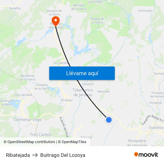 Ribatejada to Buitrago Del Lozoya map