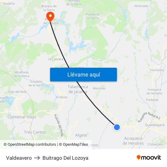 Valdeavero to Buitrago Del Lozoya map