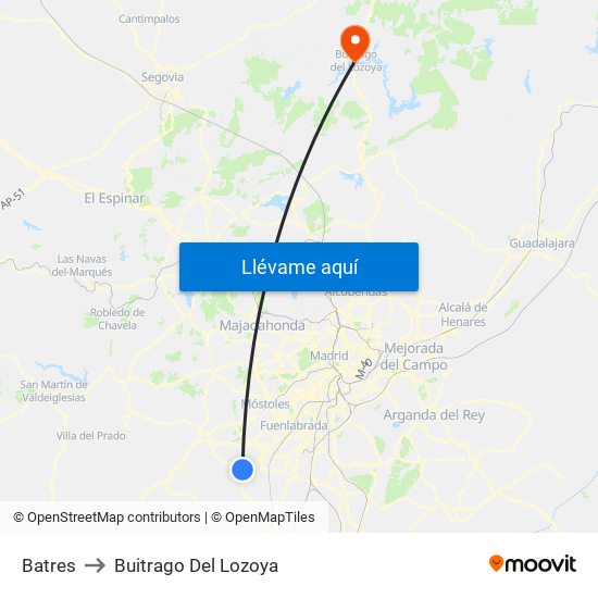 Batres to Buitrago Del Lozoya map