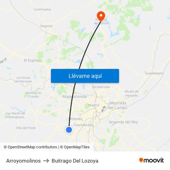 Arroyomolinos to Buitrago Del Lozoya map