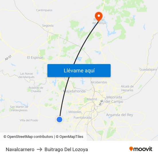Navalcarnero to Buitrago Del Lozoya map