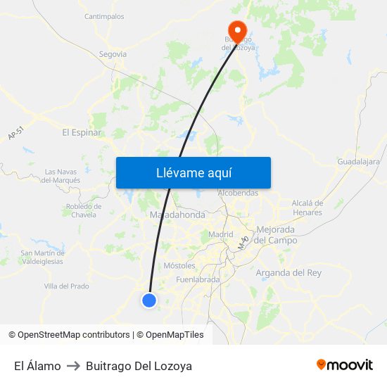 El Álamo to Buitrago Del Lozoya map