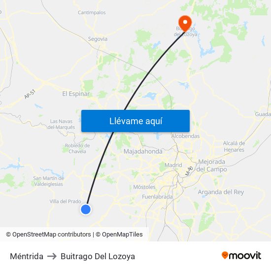 Méntrida to Buitrago Del Lozoya map