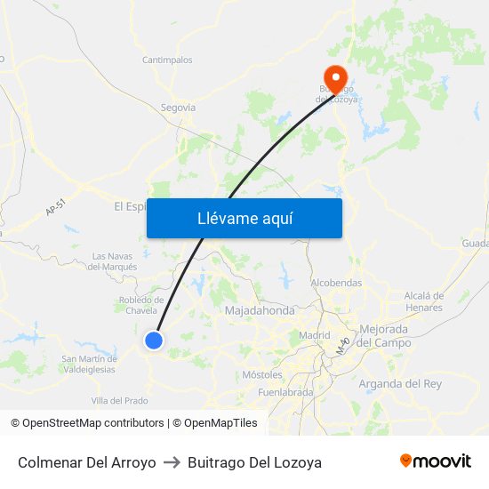 Colmenar Del Arroyo to Buitrago Del Lozoya map