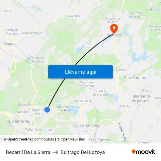 Becerril De La Sierra to Buitrago Del Lozoya map