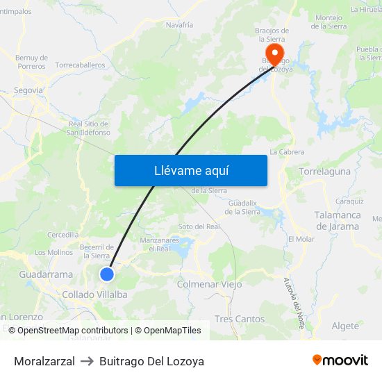 Moralzarzal to Buitrago Del Lozoya map