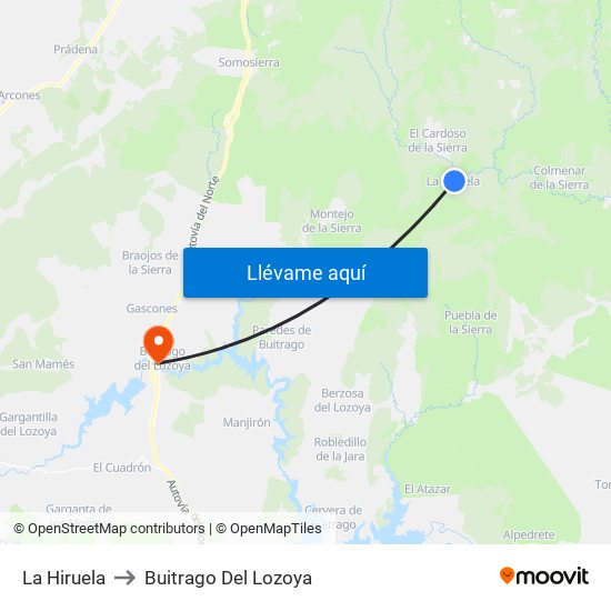 La Hiruela to Buitrago Del Lozoya map