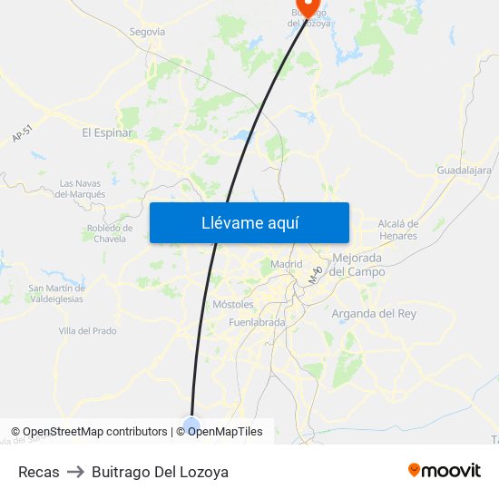 Recas to Buitrago Del Lozoya map