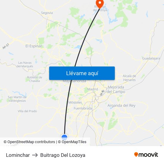 Lominchar to Buitrago Del Lozoya map