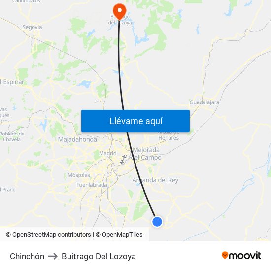 Chinchón to Buitrago Del Lozoya map