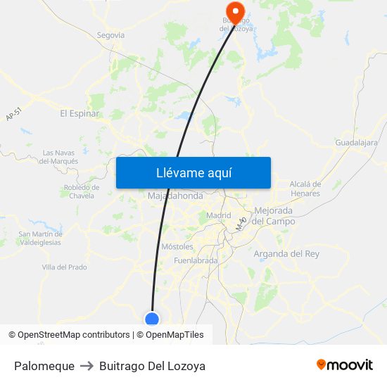 Palomeque to Buitrago Del Lozoya map