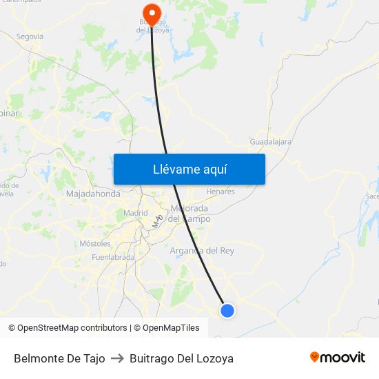 Belmonte De Tajo to Buitrago Del Lozoya map