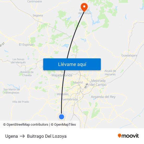 Ugena to Buitrago Del Lozoya map