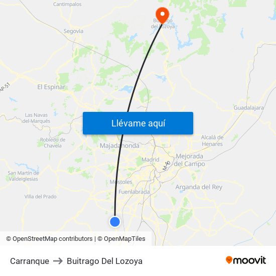 Carranque to Buitrago Del Lozoya map