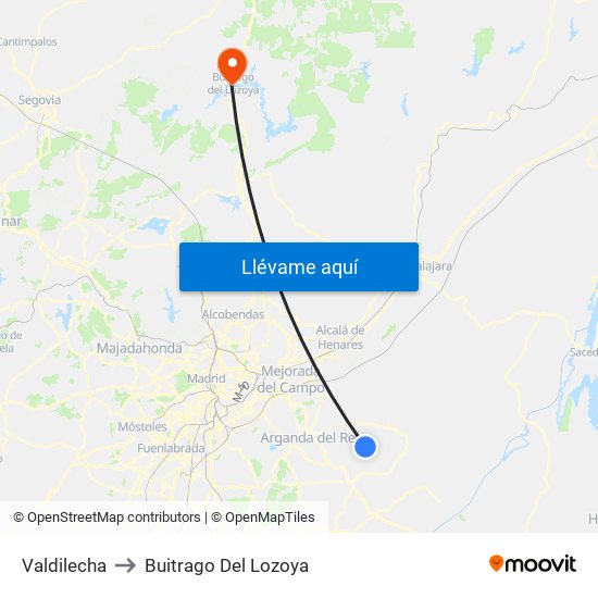 Valdilecha to Buitrago Del Lozoya map