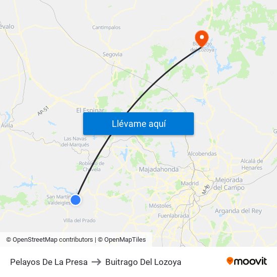 Pelayos De La Presa to Buitrago Del Lozoya map