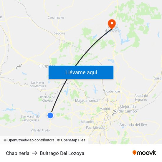 Chapinería to Buitrago Del Lozoya map