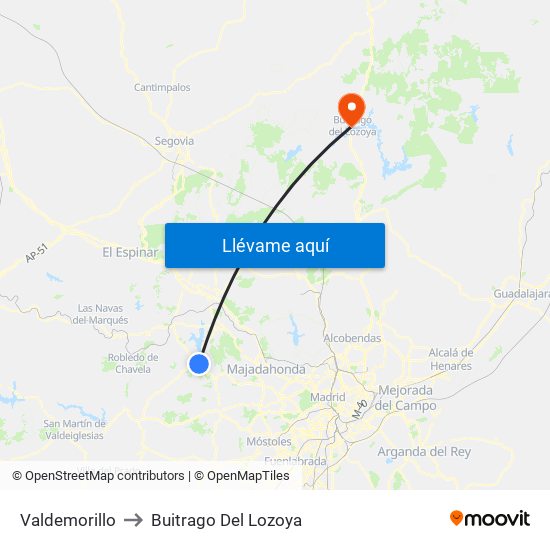 Valdemorillo to Buitrago Del Lozoya map