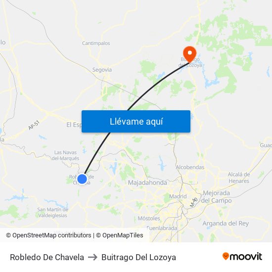 Robledo De Chavela to Buitrago Del Lozoya map