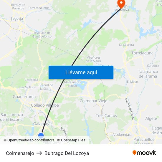 Colmenarejo to Buitrago Del Lozoya map