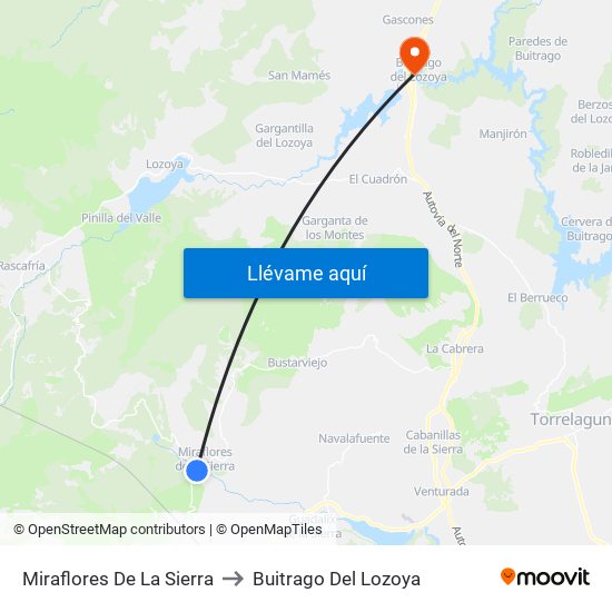 Miraflores De La Sierra to Buitrago Del Lozoya map