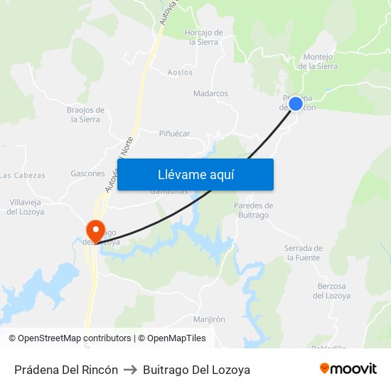 Prádena Del Rincón to Buitrago Del Lozoya map