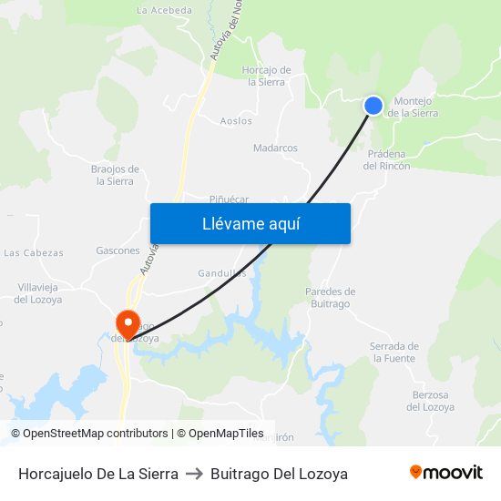 Horcajuelo De La Sierra to Buitrago Del Lozoya map