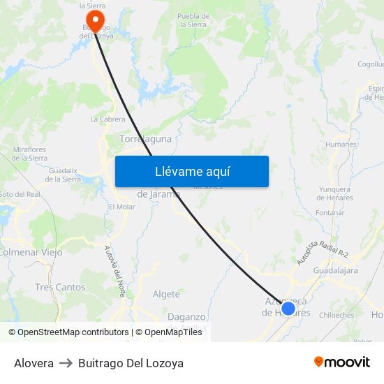 Alovera to Buitrago Del Lozoya map