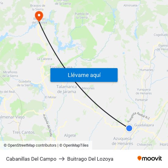 Cabanillas Del Campo to Buitrago Del Lozoya map