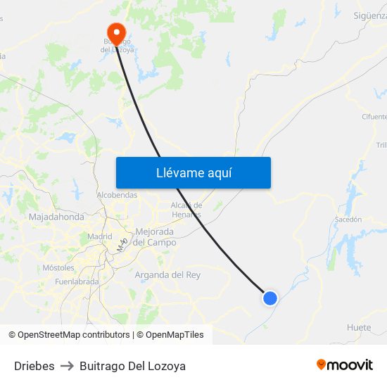 Driebes to Buitrago Del Lozoya map