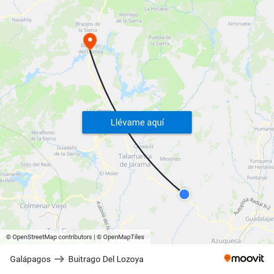 Galápagos to Buitrago Del Lozoya map