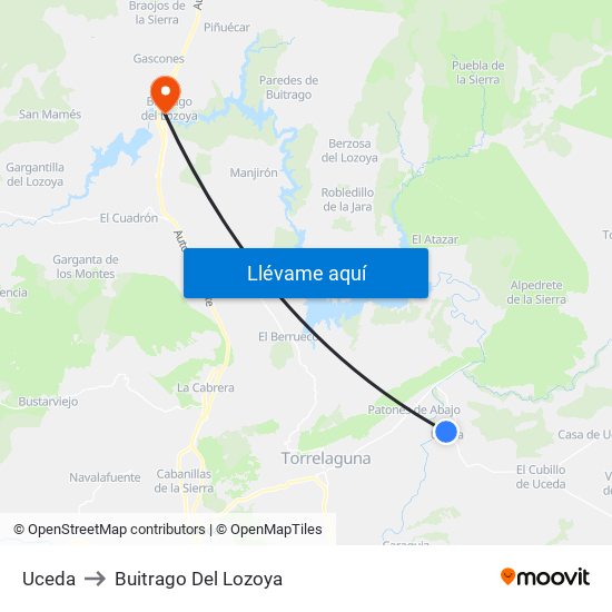 Uceda to Buitrago Del Lozoya map