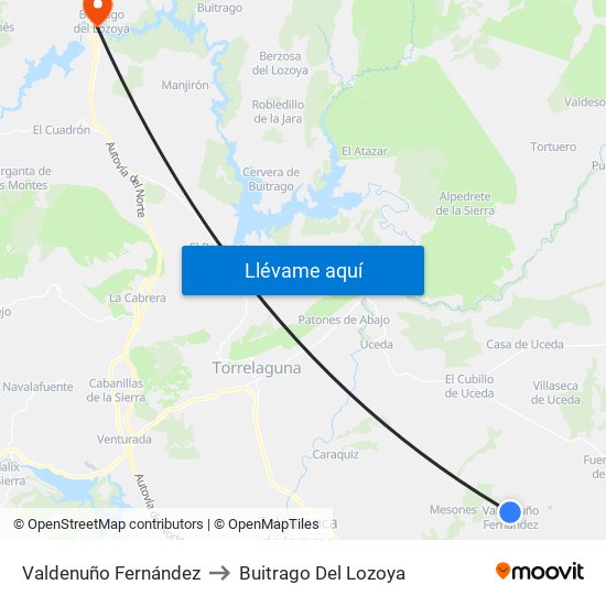 Valdenuño Fernández to Buitrago Del Lozoya map