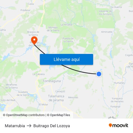 Matarrubia to Buitrago Del Lozoya map